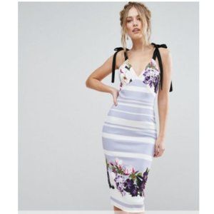 True Violet Bow Floral Midi Dress (Asos) NWT